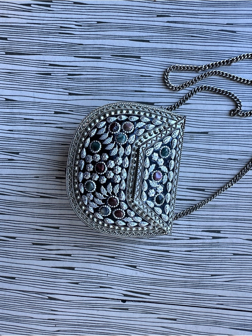 Metal Hangbag with Gems and Chain Unique Evening Bag Good Price